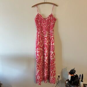 Free People Sweet Nothings Floral Maxi Dress Smocked Gardenia Red Cotton XS/S?